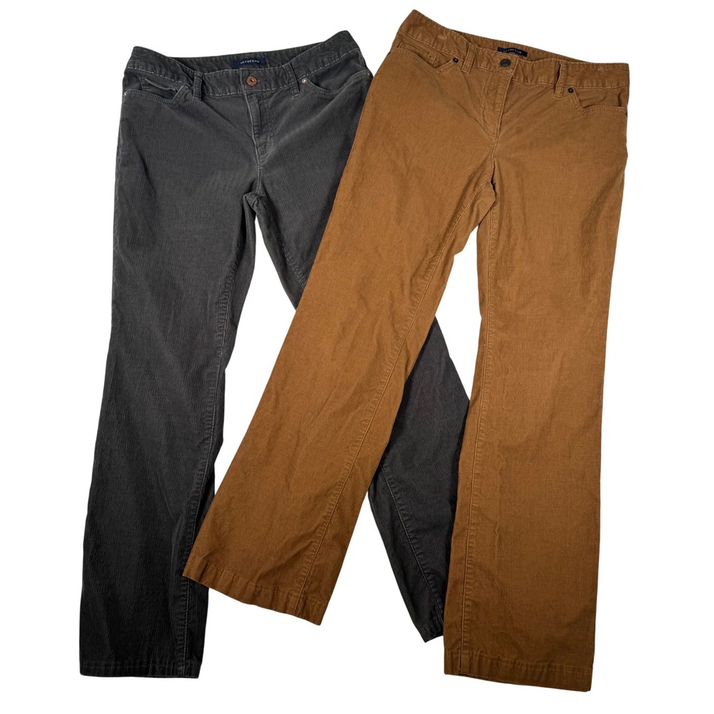 Lands' End Corduroy Pants Women 6P Brown Grey Straight Leg Fit 2 Bundle Petite